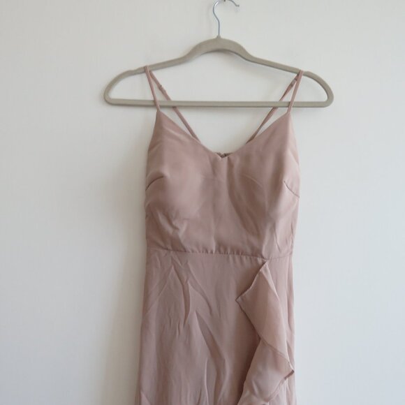 BIRDY GREY Taupe Ruffle Chiffon Maxi Bridesmaid Dress Wedding Neutral - Size XS - Picture 4 of 16